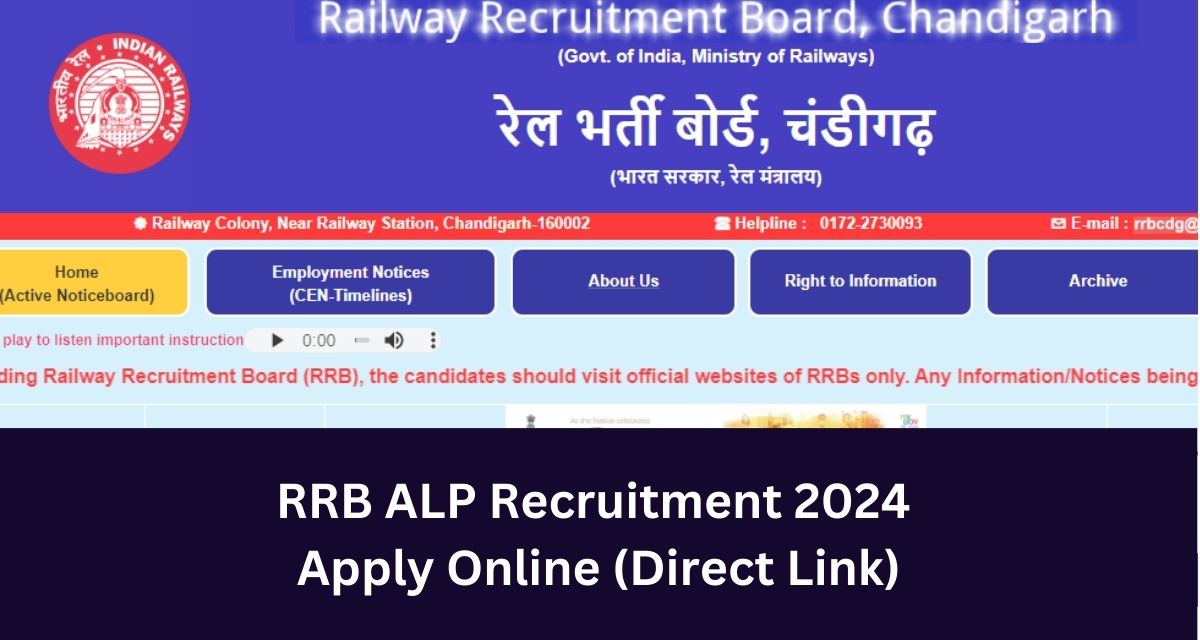 RRB ALP Recruitment 2024 Apply Online Direct Link Technician Notification rrbcdg.gov.in